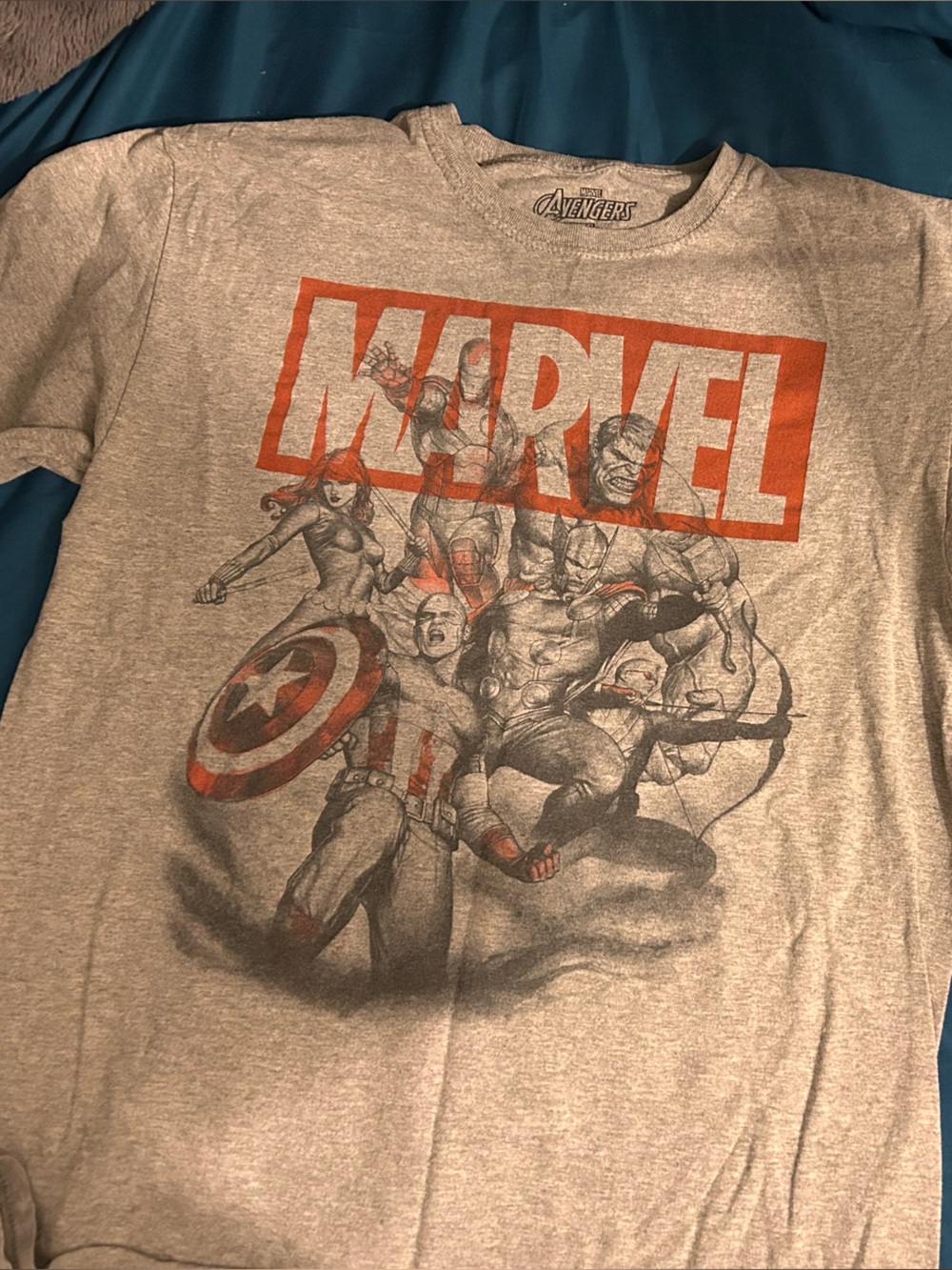 Marvel Grey Tee with Red Graphic Accents